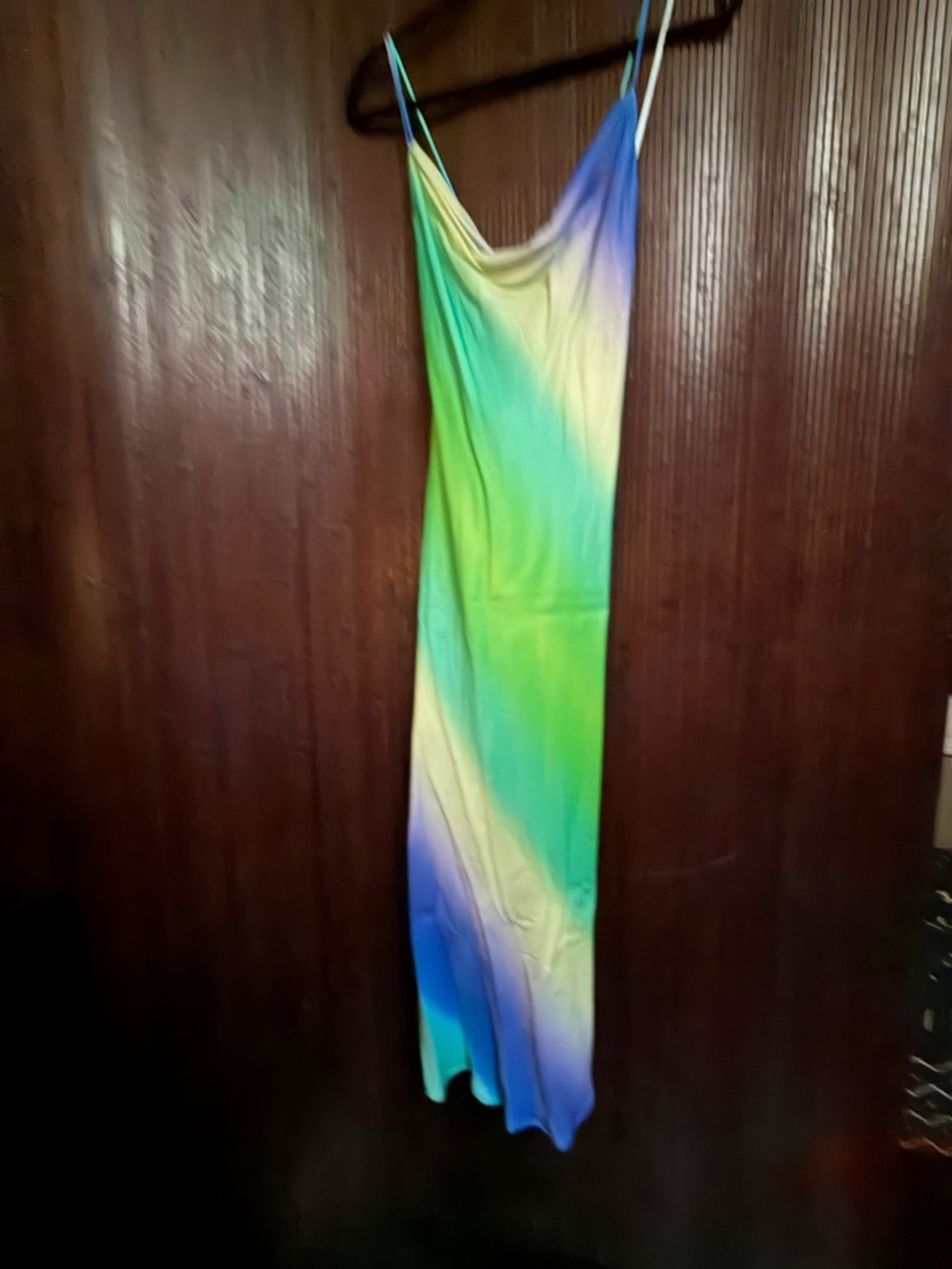 Tie-Dye Gradient Slip Dress in Green and Blue